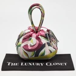 Emilio Pucci Multicolor Leather and Satin Drawstring Bucket Bag