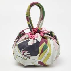 Emilio Pucci Multicolor Leather and Satin Drawstring Bucket Bag