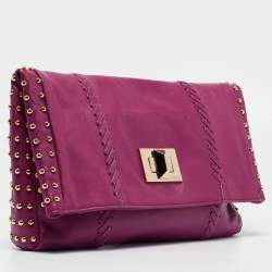 Emilio Pucci Magenta Leather Studded Flap Clutch