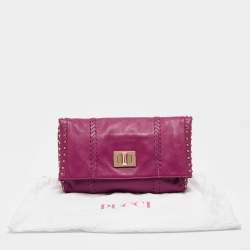 Emilio Pucci Magenta Leather Studded Flap Clutch