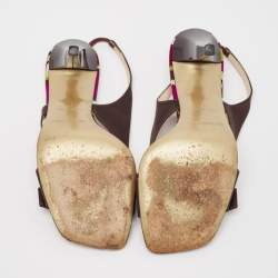 Emilio Pucci Dark Brown Satin Buckle Detail Slingback Sandals Size 37