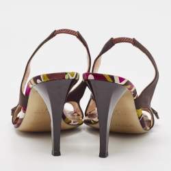 Emilio Pucci Dark Brown Satin Buckle Detail Slingback Sandals Size 37