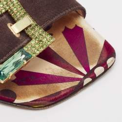 Emilio Pucci Dark Brown Satin Buckle Detail Slingback Sandals Size 37