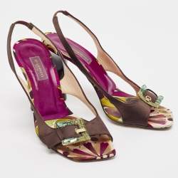 Emilio Pucci Dark Brown Satin Buckle Detail Slingback Sandals Size 37