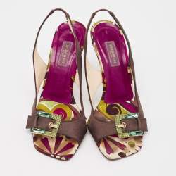 Emilio Pucci Dark Brown Satin Buckle Detail Slingback Sandals Size 37
