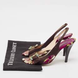 Emilio Pucci Dark Brown Satin Buckle Detail Slingback Sandals Size 37