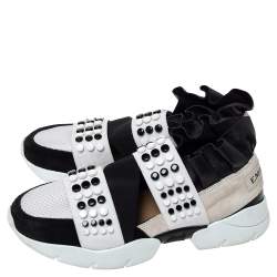Emilio Pucci Black/White Fabric And Leather City Up Studded Low Top Sneakers Size 38