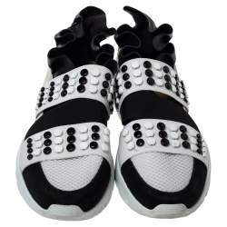 Emilio Pucci Black/White Fabric And Leather City Up Studded Low Top Sneakers Size 38