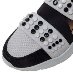 Emilio Pucci Black/White Fabric And Leather City Up Studded Low Top Sneakers Size 38