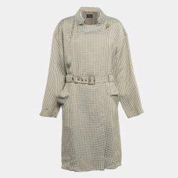 Emporio Armani Beige Gingham Linen Blend Trench Coat L
