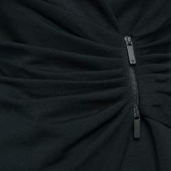 Pre Owned Emporio Armani Black Jersey Pleated Zip-Up Blazer S