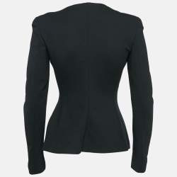 Pre Owned Emporio Armani Black Jersey Pleated Zip-Up Blazer S