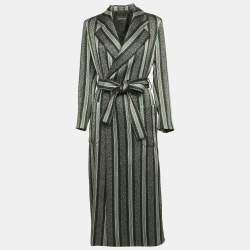 Emporio Armani Green/Metallic Lurex Cotton Blend Double Breasted Long Coat M