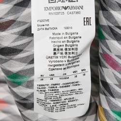 Pre Owned Emporio Armani Multicolor Checked and Logo Embroidery Silk Top S