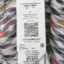 Pre Owned Emporio Armani Multicolor Checked and Logo Embroidery Silk Top S