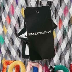 Pre Owned Emporio Armani Multicolor Checked and Logo Embroidery Silk Top S