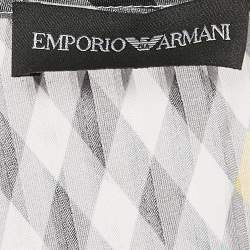 Pre Owned Emporio Armani Multicolor Checked and Logo Embroidery Silk Top S