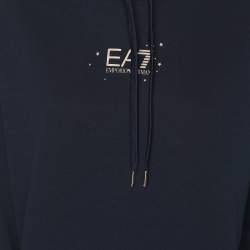 Pre Owned Emporio Armani Navy Blue Jersey Logo Embroidered Hoodie M