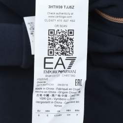 Pre Owned Emporio Armani Navy Blue Jersey Logo Embroidered Hoodie M
