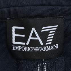 Pre Owned Emporio Armani Navy Blue Jersey Logo Embroidered Hoodie M