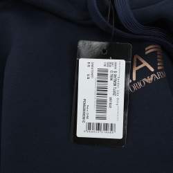 Pre Owned Emporio Armani Navy Blue Jersey Logo Embroidered Hoodie M