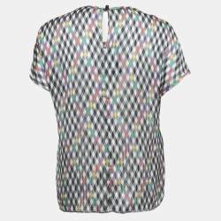 مملوكة مسبقًا Emporio Armani Black Geometric Print Silk Embroidered Top M