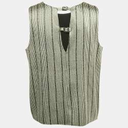 Pre Owned Emporio Armani Green Striped Lurex Sleeveless Top L