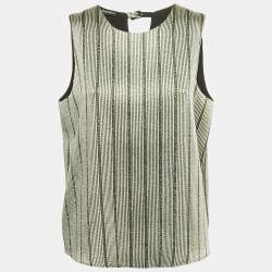 Pre Owned Emporio Armani Green Striped Lurex Sleeveless Top L