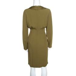 Pre Owned Emporio Armani Olive Green Flutter Front Long Sleeve Tunic Dress L