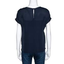 Pre Owned Emporio Armani Navy Blue Silk Blouse S