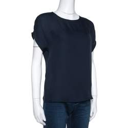 Pre Owned Emporio Armani Navy Blue Silk Blouse S