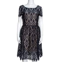 Emporio Armani Navy Blue Guipure Lace Overlay Sheath Dress M