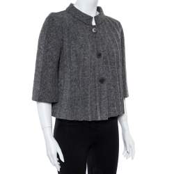 Pre Owned Emporio Armani Grey Wool Pleated Cape Jacket L