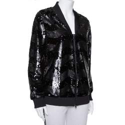 Pre Owned Emporio Armani Black Synthetic Sequin Embellished Bomber Jacket M