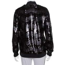 Pre Owned Emporio Armani Black Synthetic Sequin Embellished Bomber Jacket M