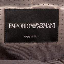 Pre Owned Emporio Armani Beige Textured Crepe Button Front Stand Collar Blazer M