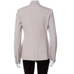 Pre Owned Emporio Armani Beige Textured Crepe Button Front Stand Collar Blazer M