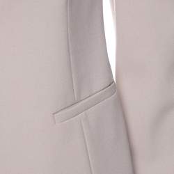 Pre Owned Emporio Armani Beige Textured Crepe Button Front Stand Collar Blazer M