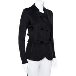 Pre Owned Emporio Armani Black Knit Pleated Trim Double Breasted Blazer M