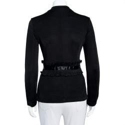 Pre Owned Emporio Armani Black Knit Pleated Trim Double Breasted Blazer M