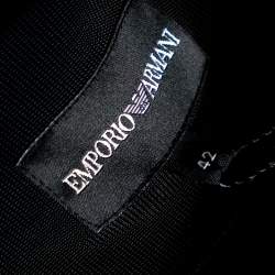 Pre Owned Emporio Armani Black Knit Pleated Trim Double Breasted Blazer M