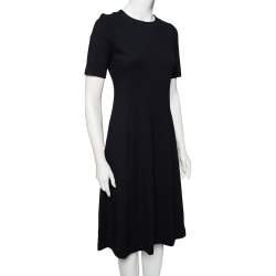 Pre Owned Emporio Armani Navy Blue Stretch Knit Flared Dress S