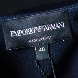Pre Owned Emporio Armani Navy Blue Stretch Knit Flared Dress S