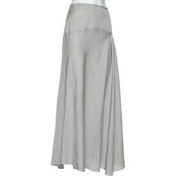 Pre Owned Emporio Armani Grey Linen Maxi Skirt M