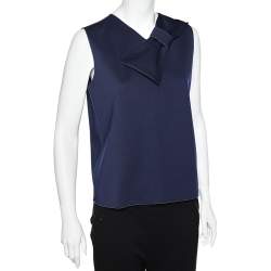 Pre Owned Emporio Armani Navy Blue Knit Bow Detail Sleeveless Top L