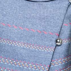 Pre Owned Emporio Armani Blue Embroidered Tweed Single-Breasted Blazer M