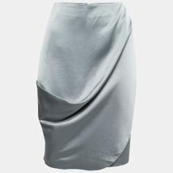 Pre Owned Emporio Armani Grey Satin Draped Skirt L