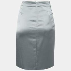 Pre Owned Emporio Armani Grey Satin Draped Skirt L