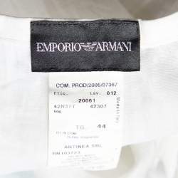 Pre Owned Emporio Armani Off-White Ramie Contrast Trim Mini Skirt M
