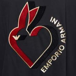 Pre Owned Emporio Armani Black Velour Pattern Cotton Knit T-Shirt L